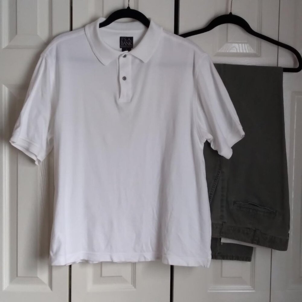 Men's Jos. A. Bank Executive Collection White Cotton Polo Shirt Size Medium
